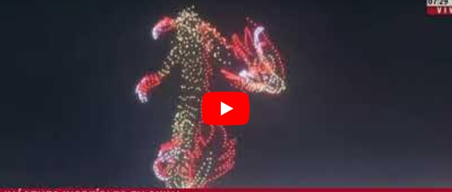 Spettacolare in Cina: 1400 droni formano in cielo un Dragone gigante – VIDEO
