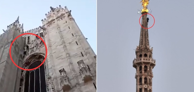 Follia a Milano – Ragazzi si arrampicano sulla Madonnina per mettere il video sui social