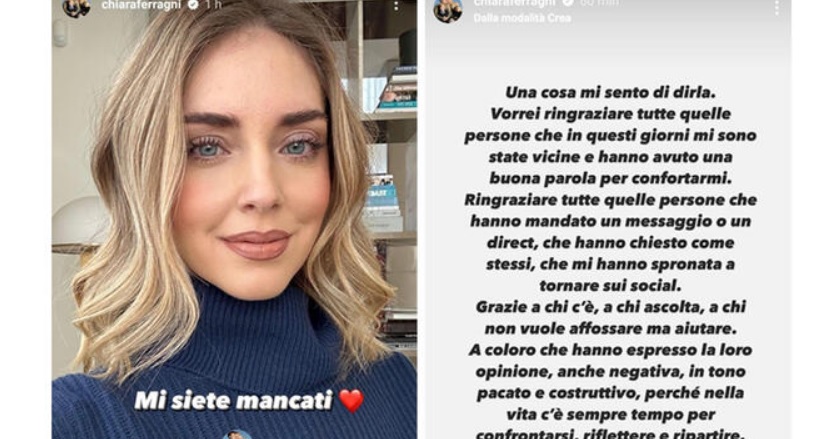 Chiara Ferragni torna sui social dopo il caso Pandoro: “Mi siete mancati, grazie a chi mi è stato vicino”