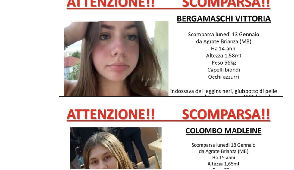 Milano – Due ragazzine scomparse in città. L’appello della famiglia: “Aiutateci!” Ecco le caratteristiche