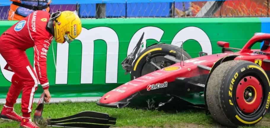 Disastro totale Ferrari al GP d’Olanda -Hamilton finisce contro il muro. Leclerc reagisce male